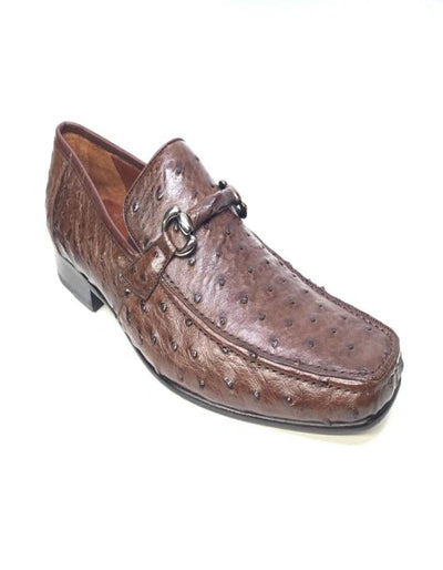 Brown Ostrich Quill Buckled Loafers for Men