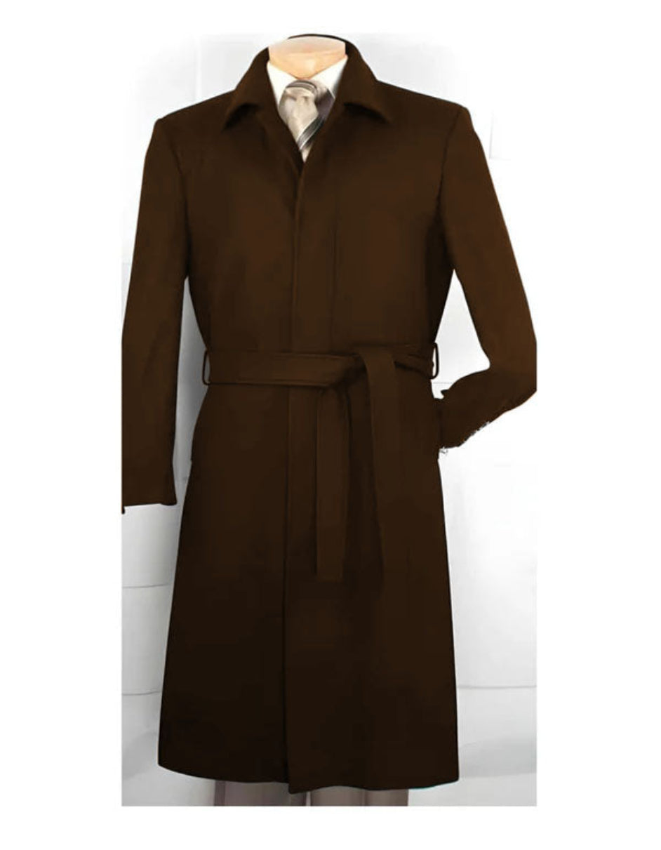 Wool Gabardine Belted Duster Overcoat for Men