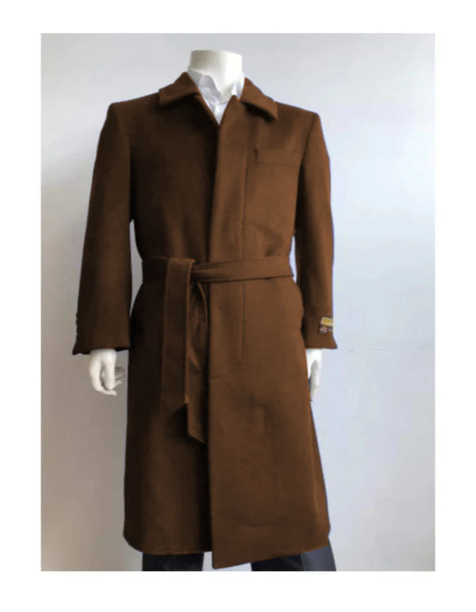 Wool Gabardine Belted Duster Overcoat for Men