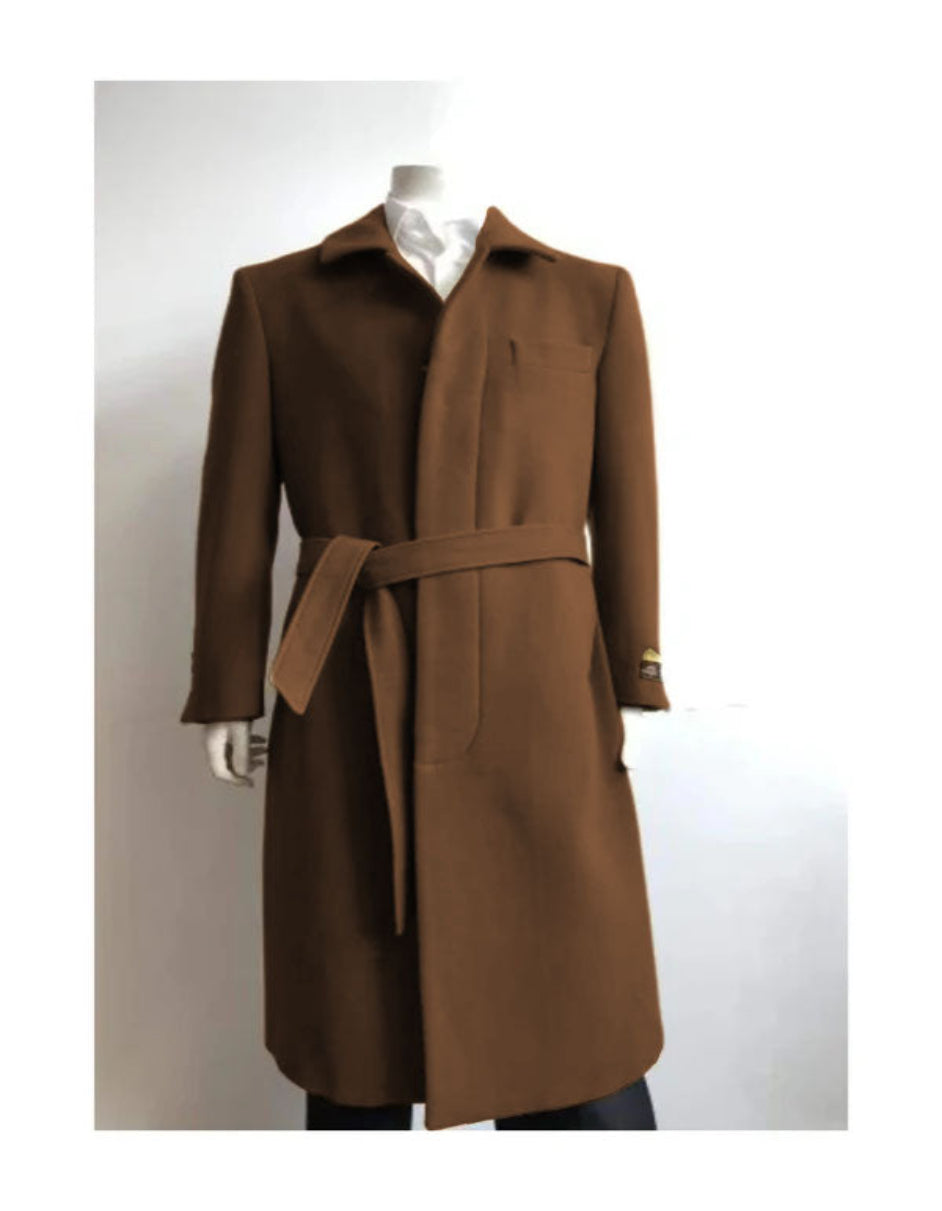 Wool Gabardine Belted Duster Overcoat for Men