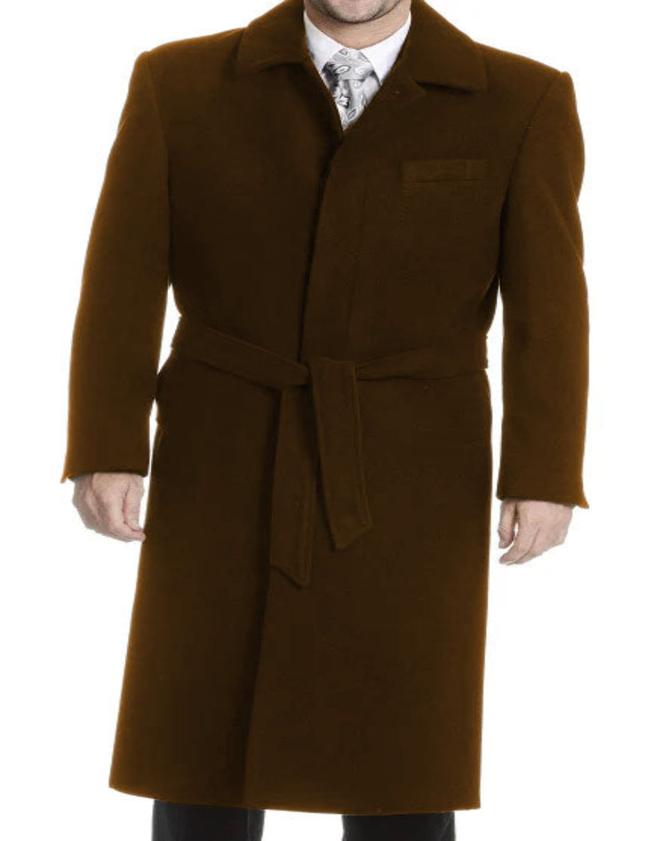 Wool Gabardine Belted Duster Overcoat for Men