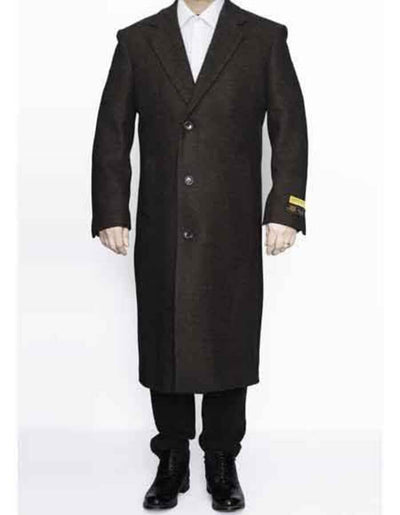 Men's Wool Ankle Length 3-Button Brown Topcoat