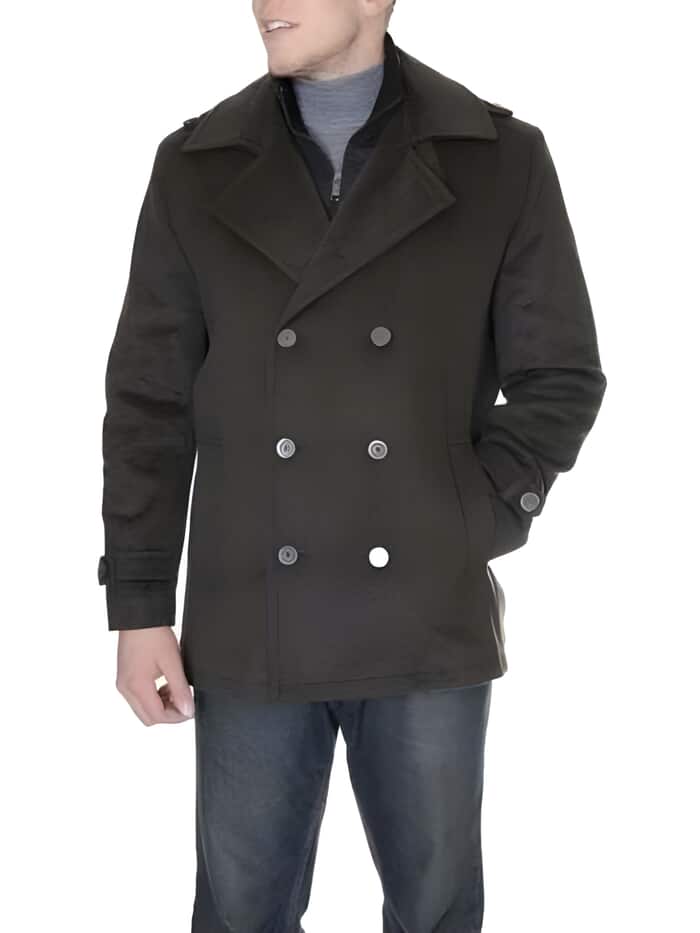 Double Breasted Six Button Herringbone Peacoat