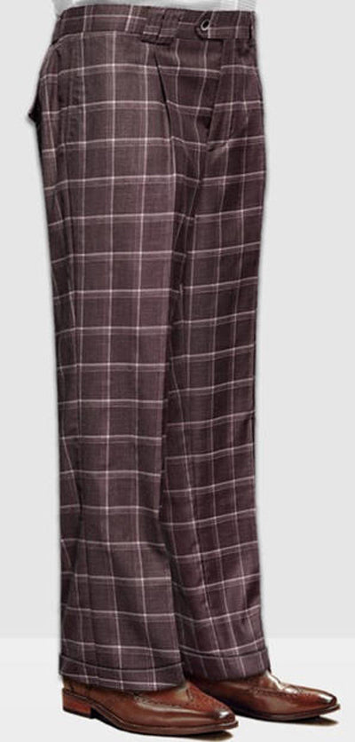 Brown Plaid Baggy Wool Pants for Men