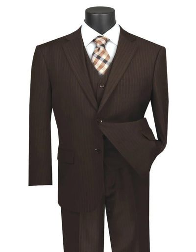 Classic Fit Vested Banker Brown Pinstripe Suit