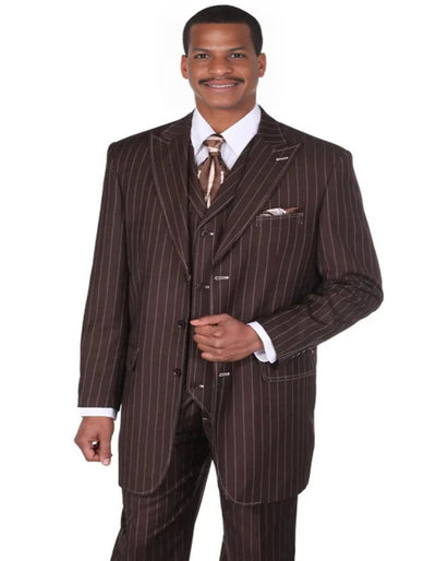 Vintage Gangster Pinstripe Brown Suit