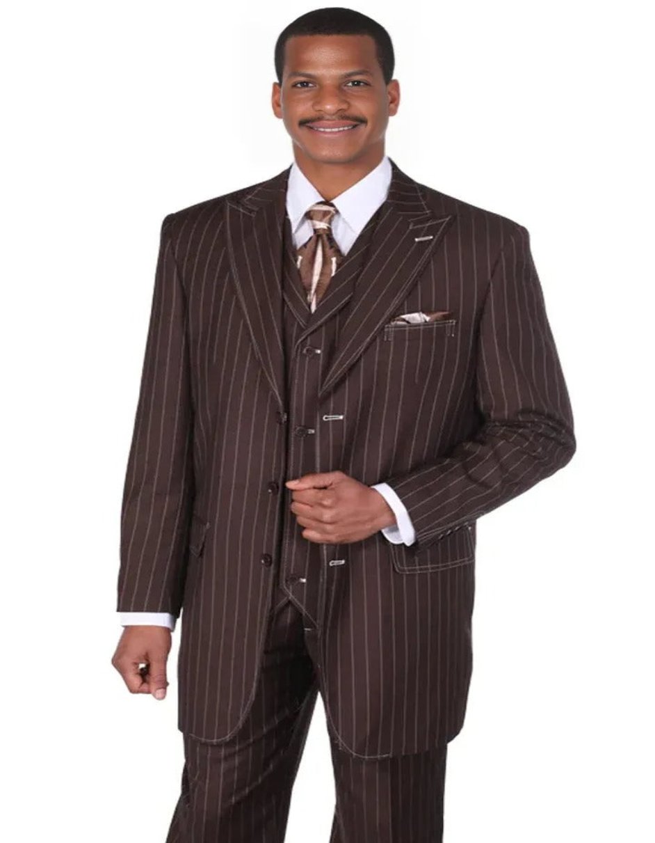 Vintage Brown Pinstripe Gangster Suit