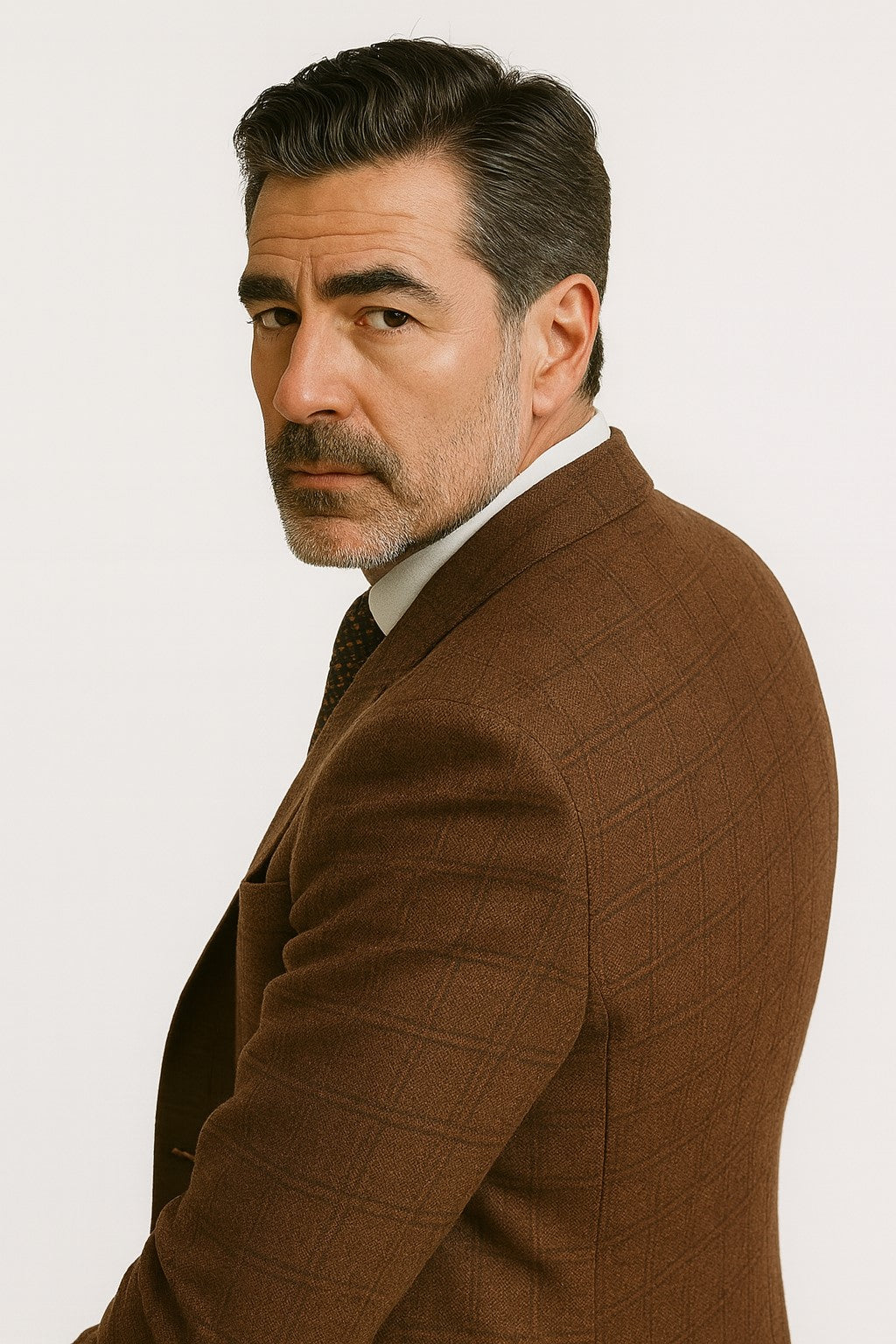 Men's Brown Plaid 3 Piece 1920s Fashion Suit Scoop Vest