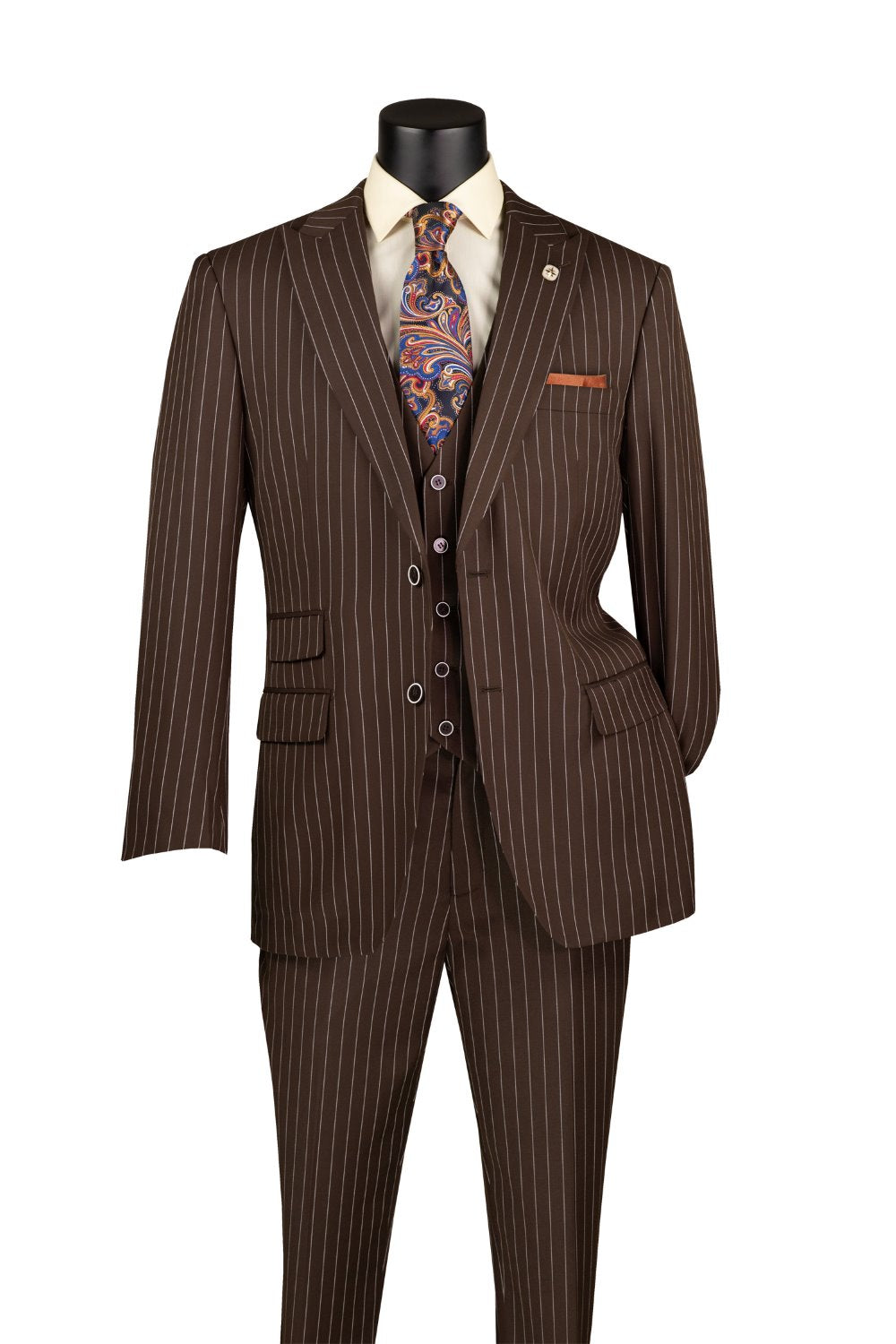 Odyssey Brown Stripe 3 Piece Suit by Vinci