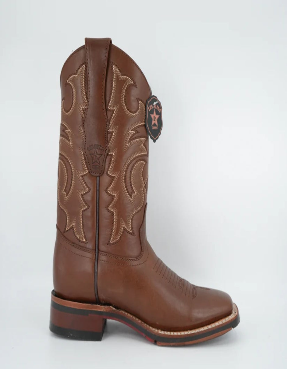 Men's Brown Wide Square Toe Leather Boot