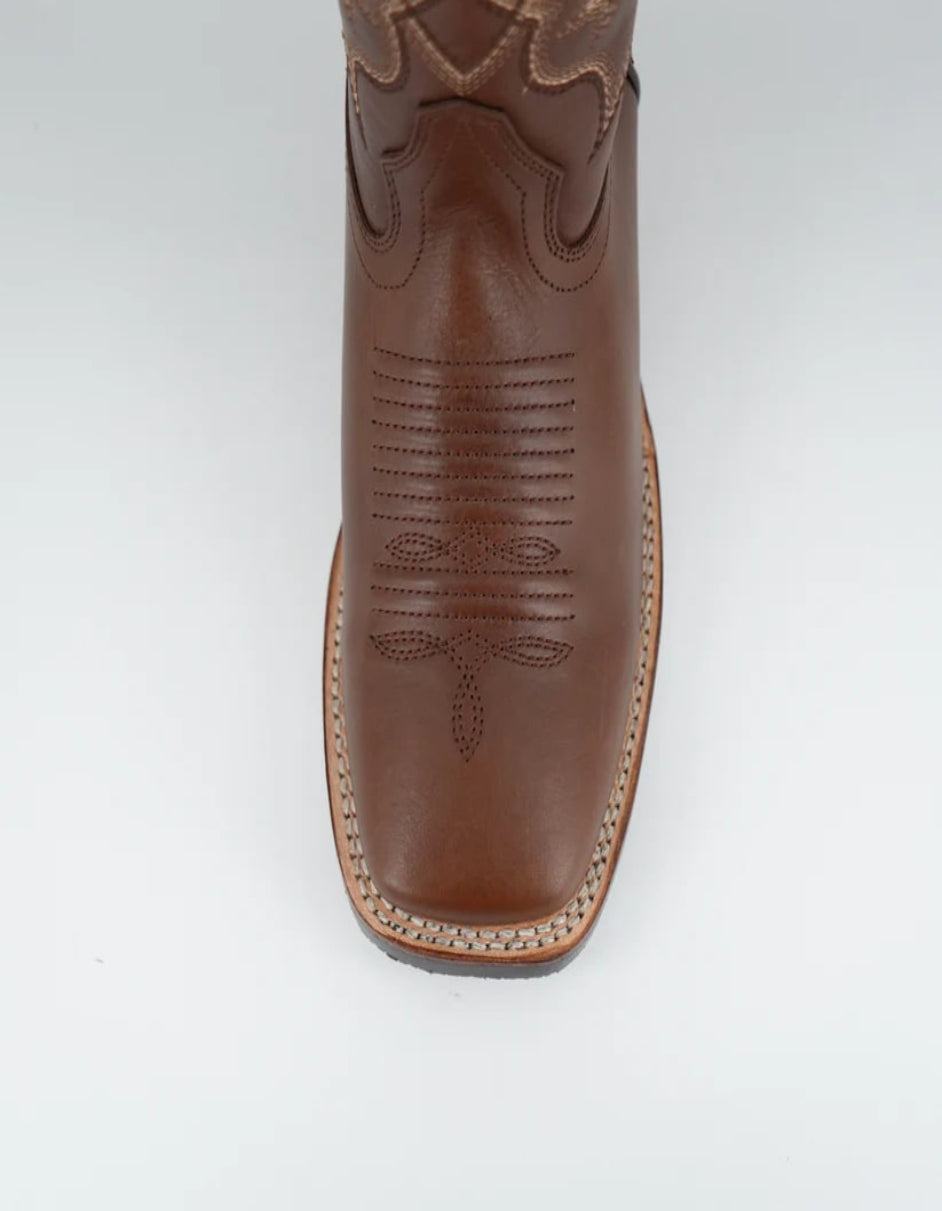 Men's Brown Wide Square Toe Leather Boot