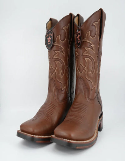 Men's Brown Wide Square Toe Leather Boot