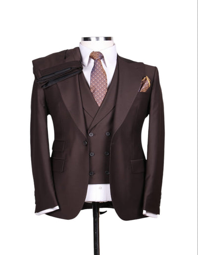 Vintage Brown Peak Lapel Suit with Vest
