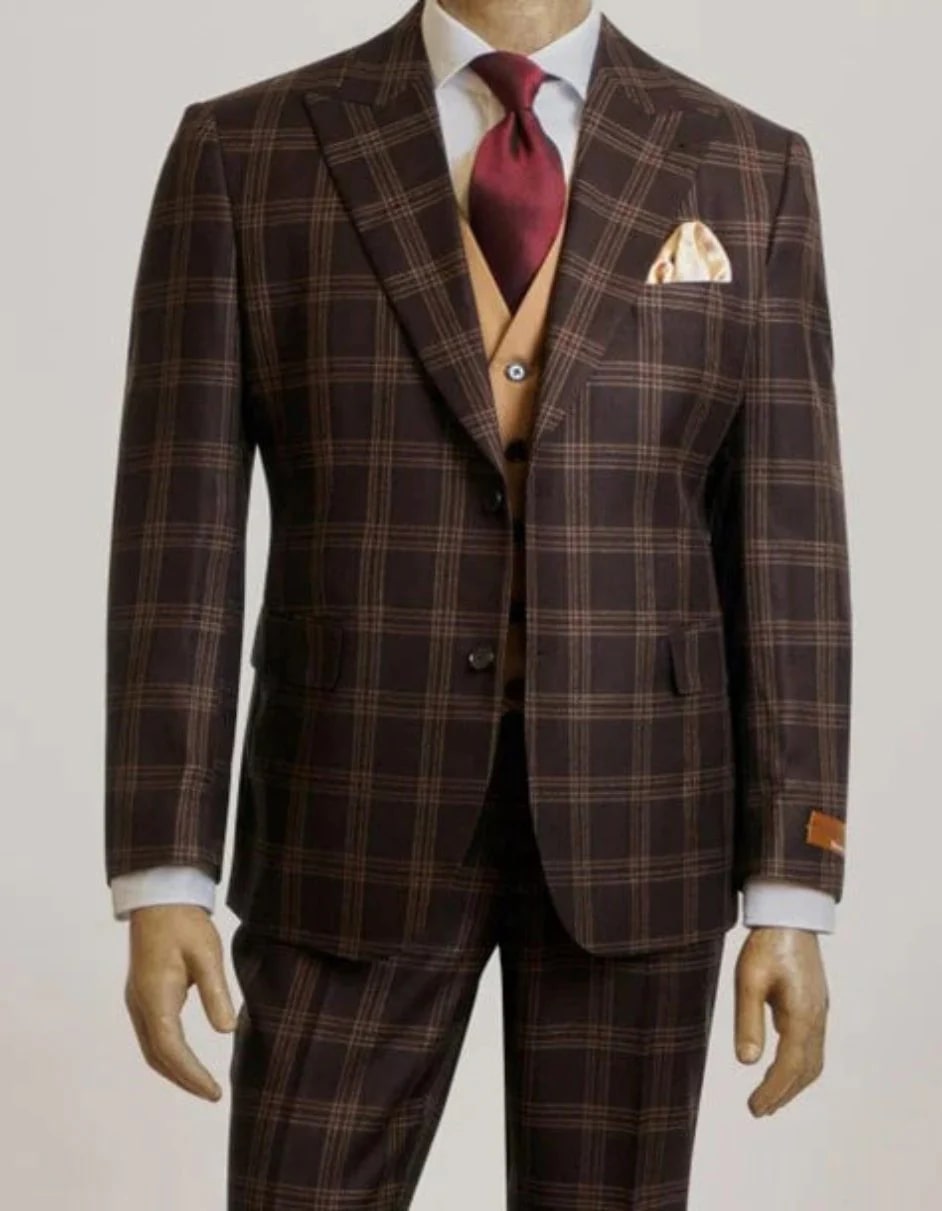 Modern Fit Brown 3 Piece Vested Suit