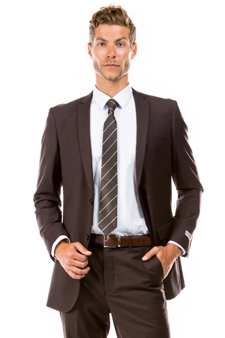 Men's 2 Button Slim Fit Wedding Suit Brown