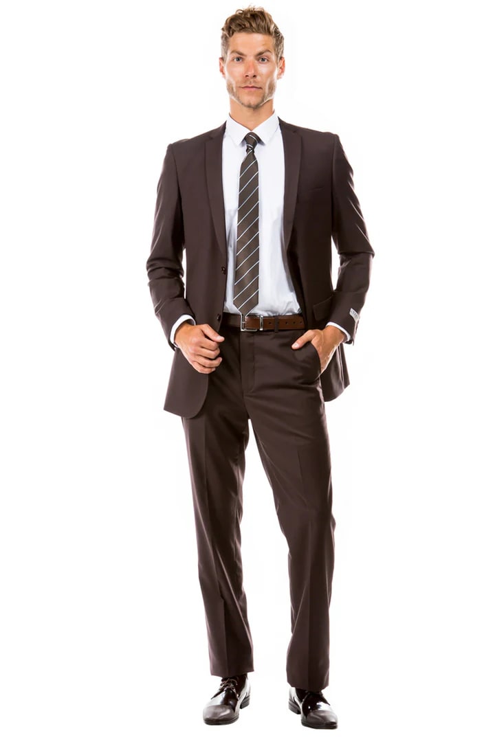Men's 2 Button Slim Fit Wedding Suit Brown