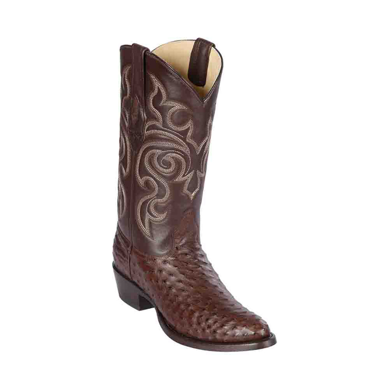 Men's Brown Full Quill Ostrich Round Toe Boots
