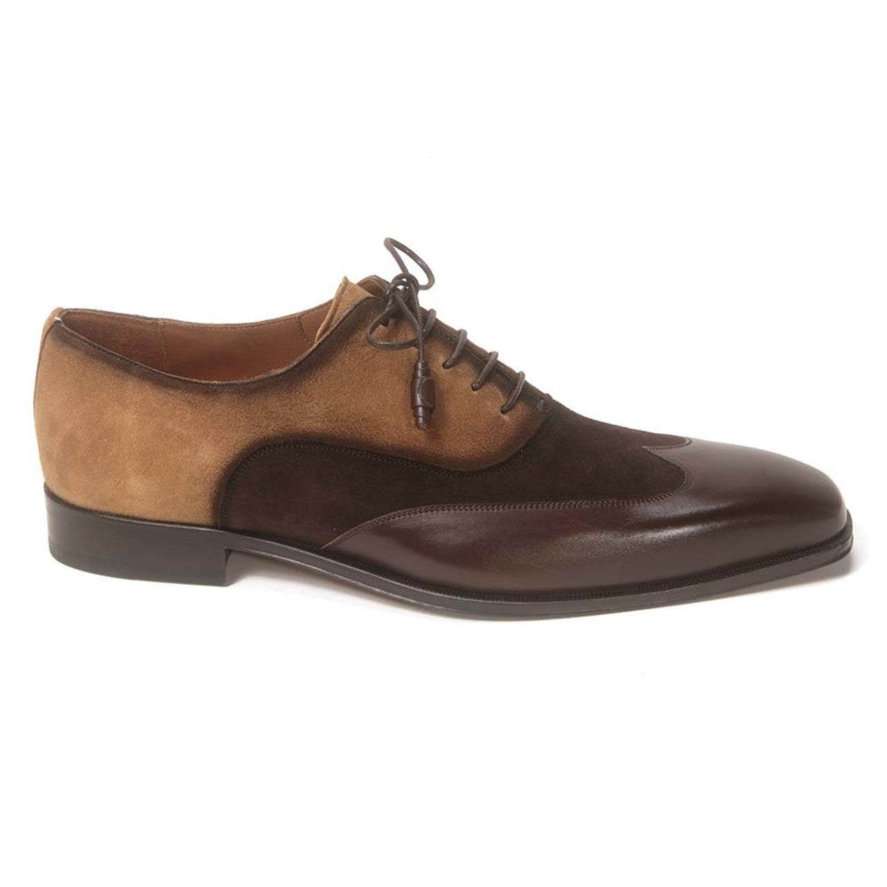 Mezlan Brown & Cognac Suede Wing Tip Oxford
