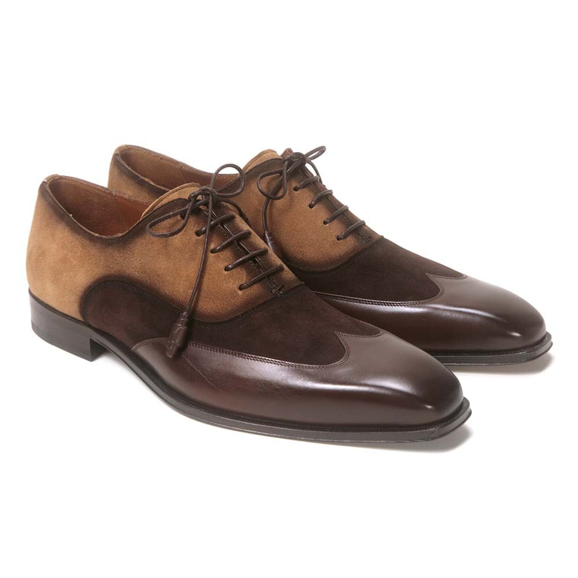 Mezlan Brown & Cognac Suede Wing Tip Oxford