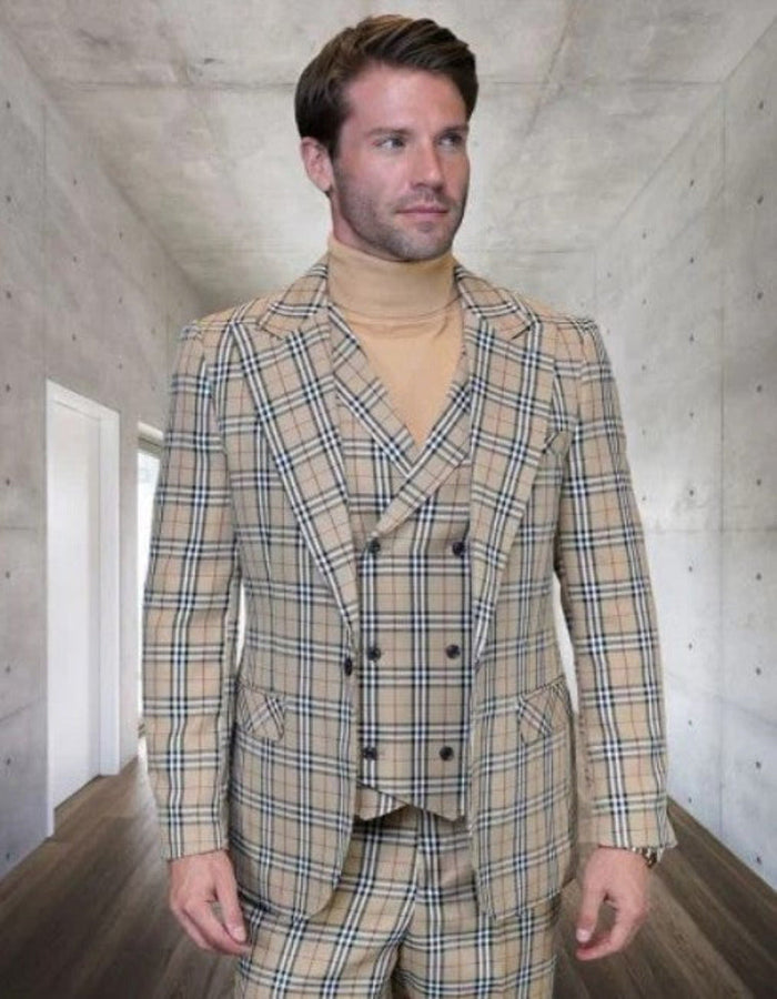 Burberry Pattern Tan Window Pane Suit by Rossiman