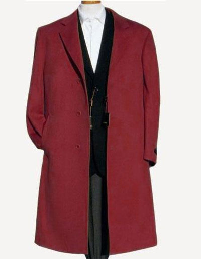 Men's Dress Coat Soft Finest Grade Overcoat ~ Long Men's Dress Topcoat - Winter coat Dark Burgundy ~ Wine ~ Maroon Color