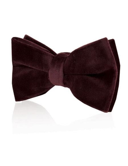 Men's Burgundy ~ Wine ~ Maroon Color Velvet Fashion Bow Tie-Men's Neck Ties - Mens Dress Tie - Trendy Mens Ties