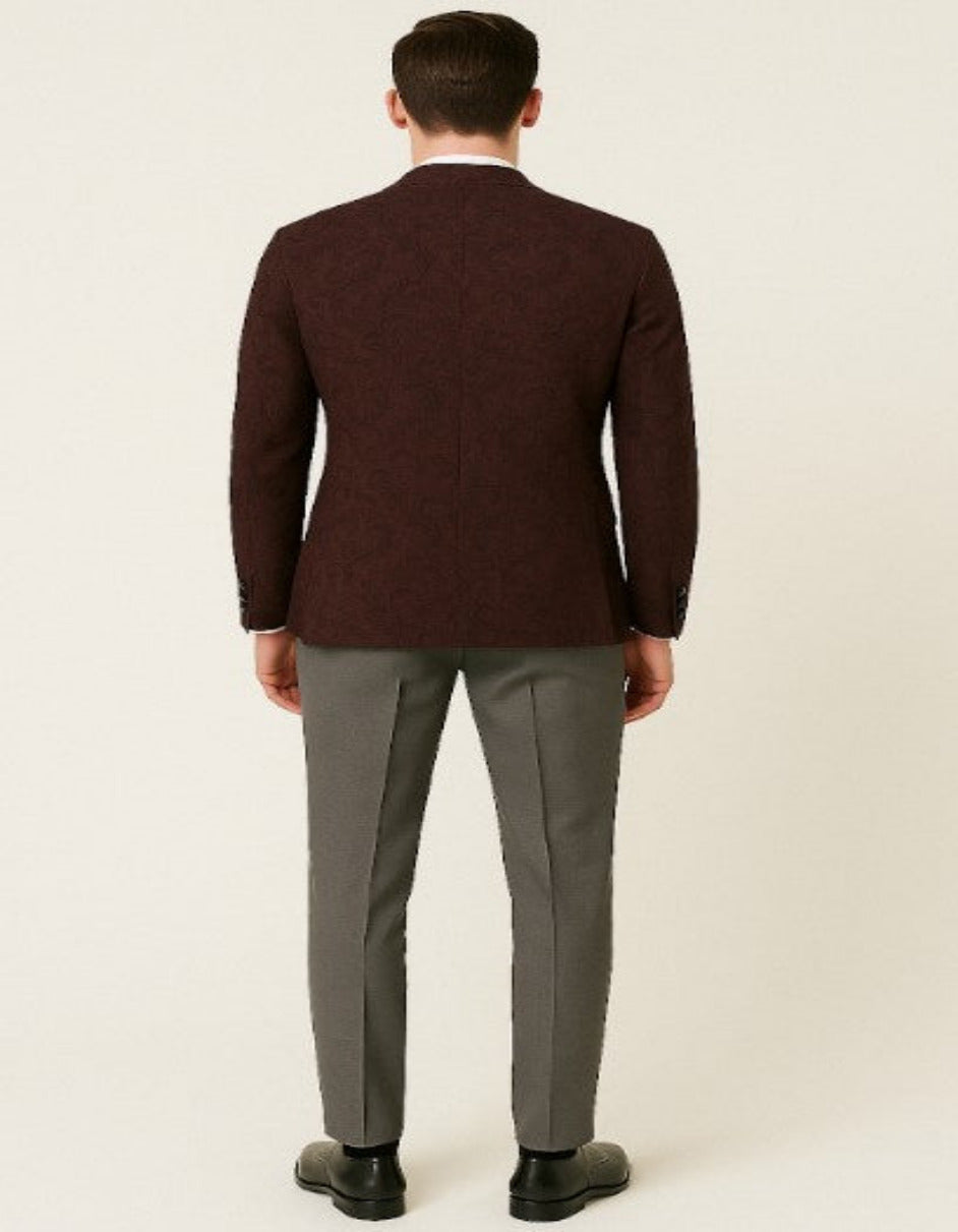 Burgundy Paisley Velvet Slim Fit Tuxedo Blazer