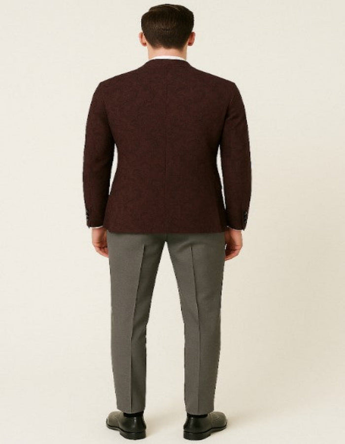 Burgundy Paisley Velvet Slim Fit Tuxedo Blazer