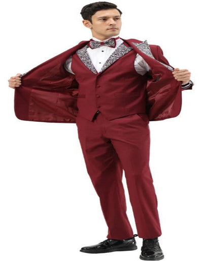 Burgundy Rhinestone sequin Lapel Prom Tuxedo
