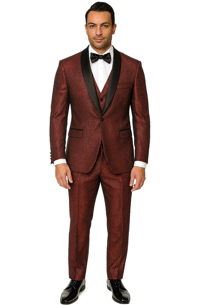 Burgundy Shiny Stripe Slim Tuxedo Jacket