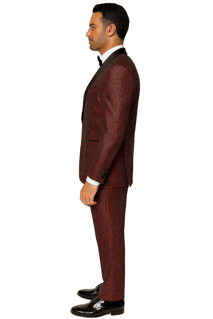 Burgundy Shiny Stripe Slim Tuxedo Jacket