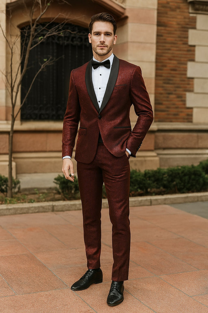 Burgundy Shiny Stripe Slim Tuxedo Jacket