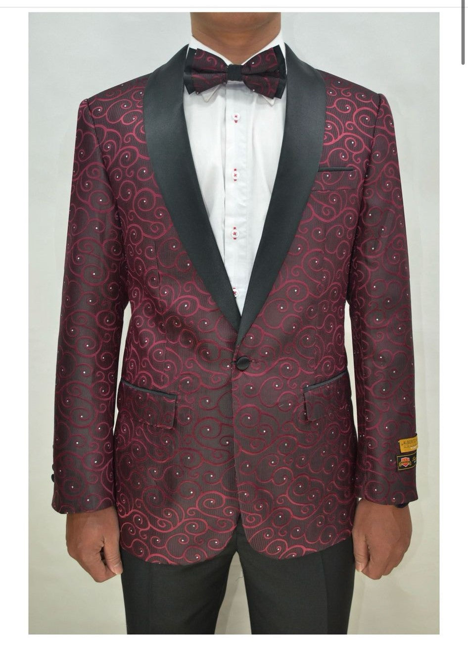 Paisley-300 Burgundy and Black Tuxedo Blazer