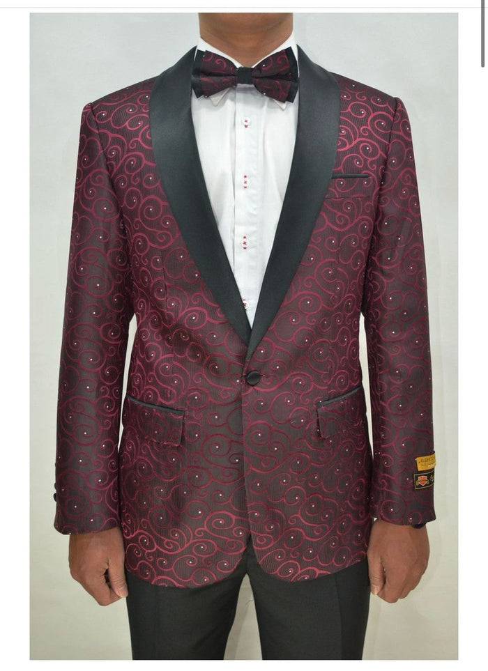 Paisley-300 Burgundy and Black Tuxedo Blazer