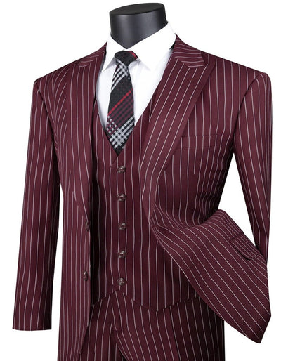 Bold Burgundy 1920s Men's Pinstripe Suit
