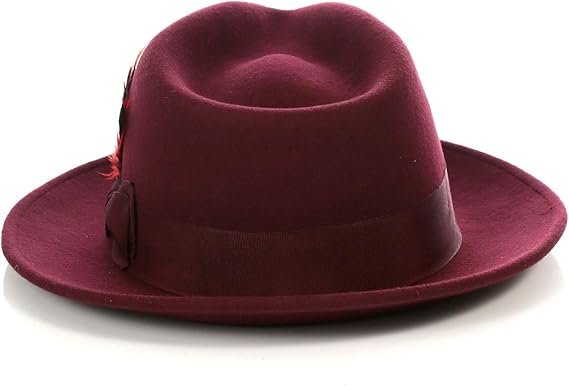 Crushable Burgundy Wool Fedora with Removable Feather