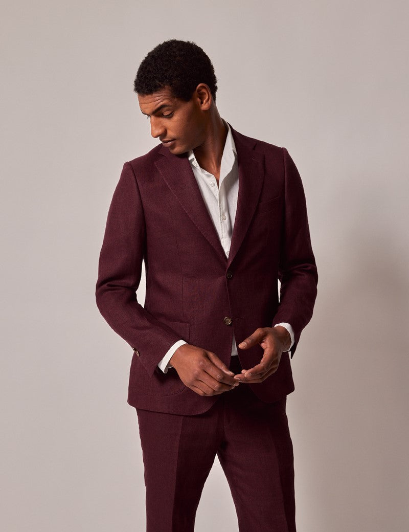 Mens Linen Burgundy Suit - Summer Wedding