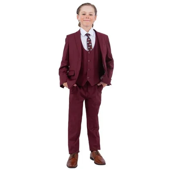 Stacy Adams Boys' 5-Piece Slim Burgundy Suit