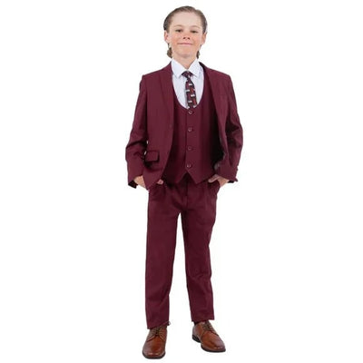 Stacy Adams Boys' 5-Piece Slim Burgundy Suit