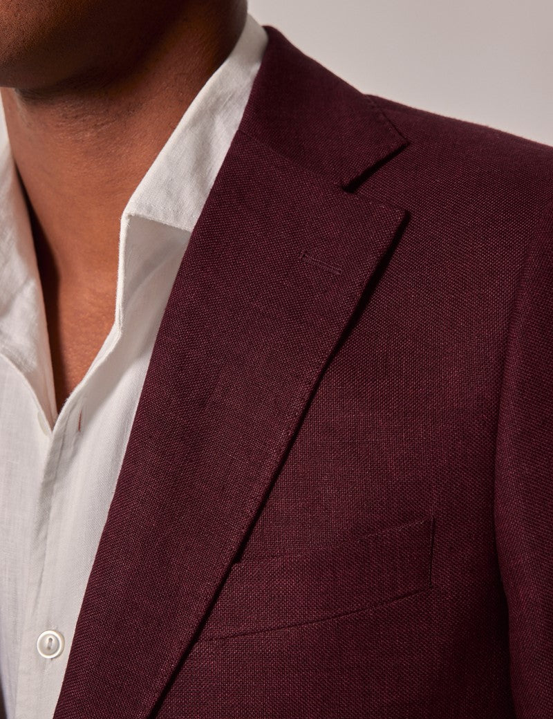 Mens Linen Burgundy Suit - Summer Wedding