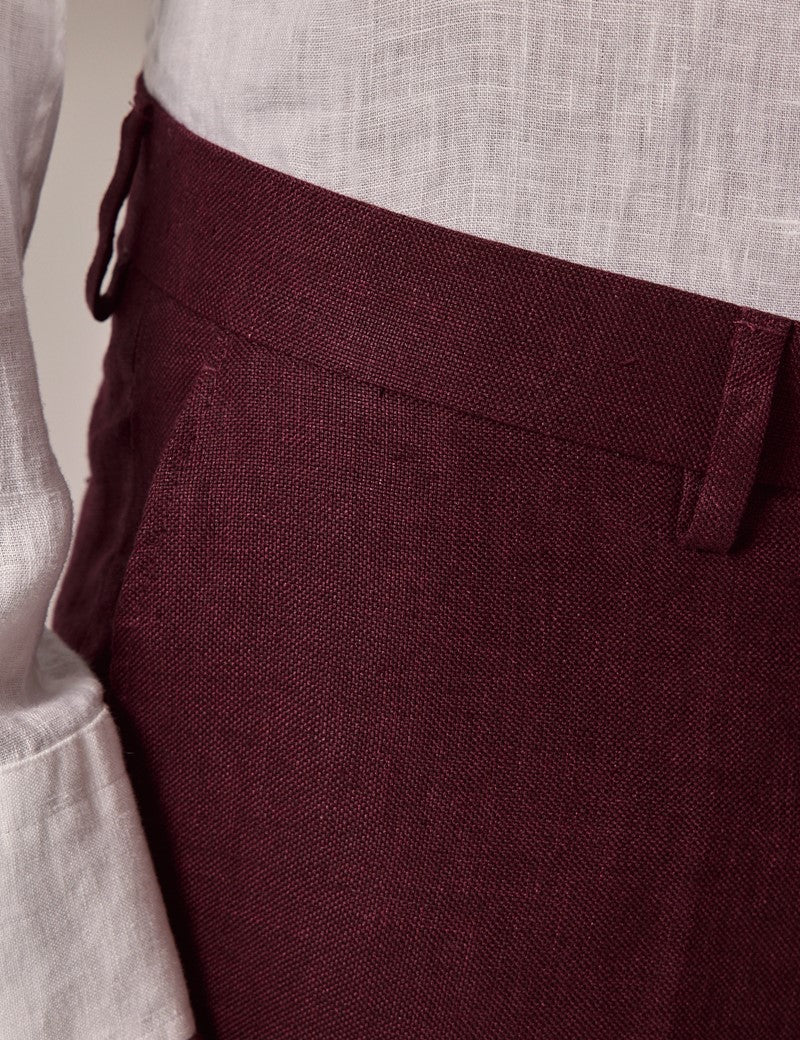 Mens Linen Burgundy Suit - Summer Wedding