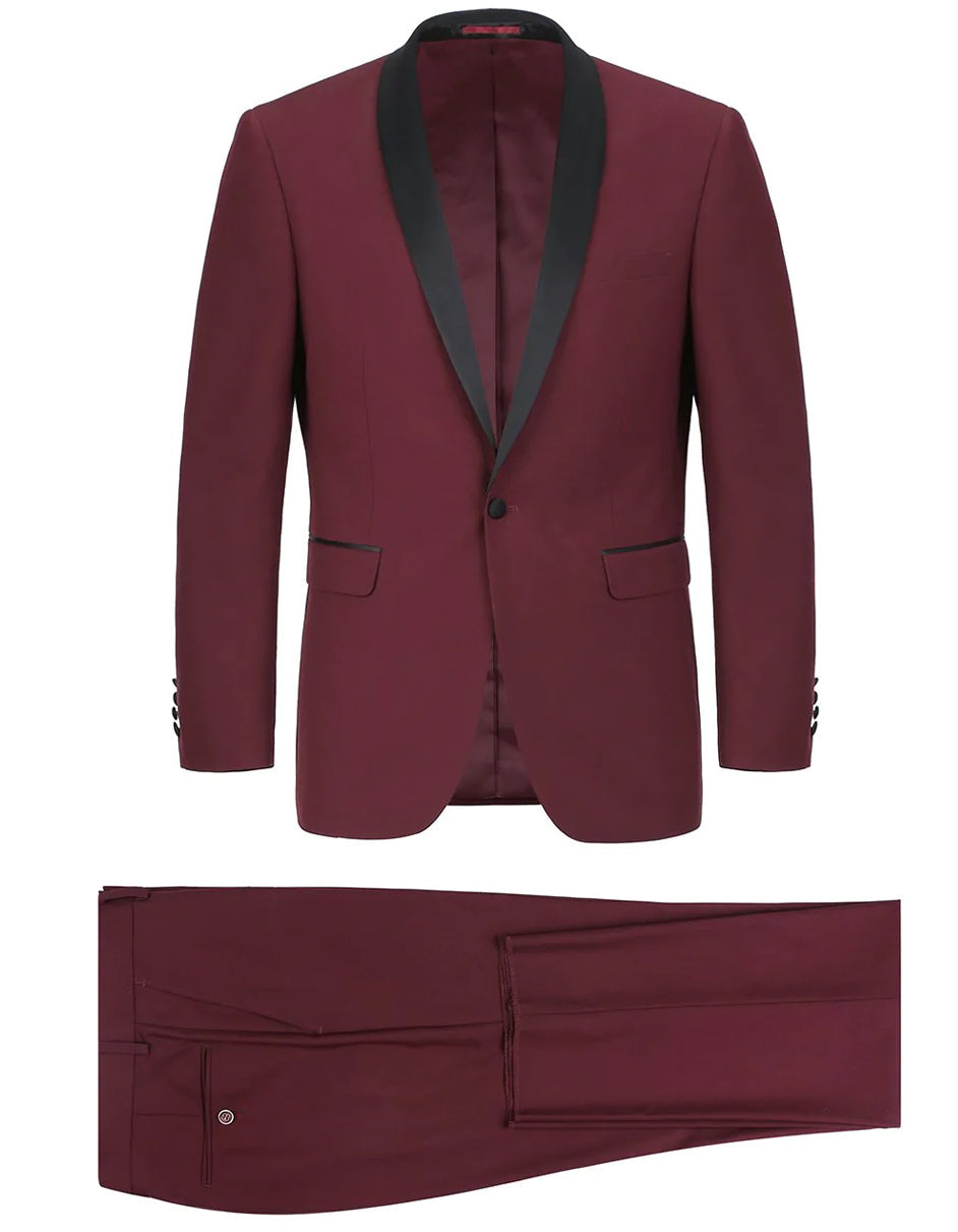 Burgundy 1 Button Shawl Lapel Tuxedo for Men