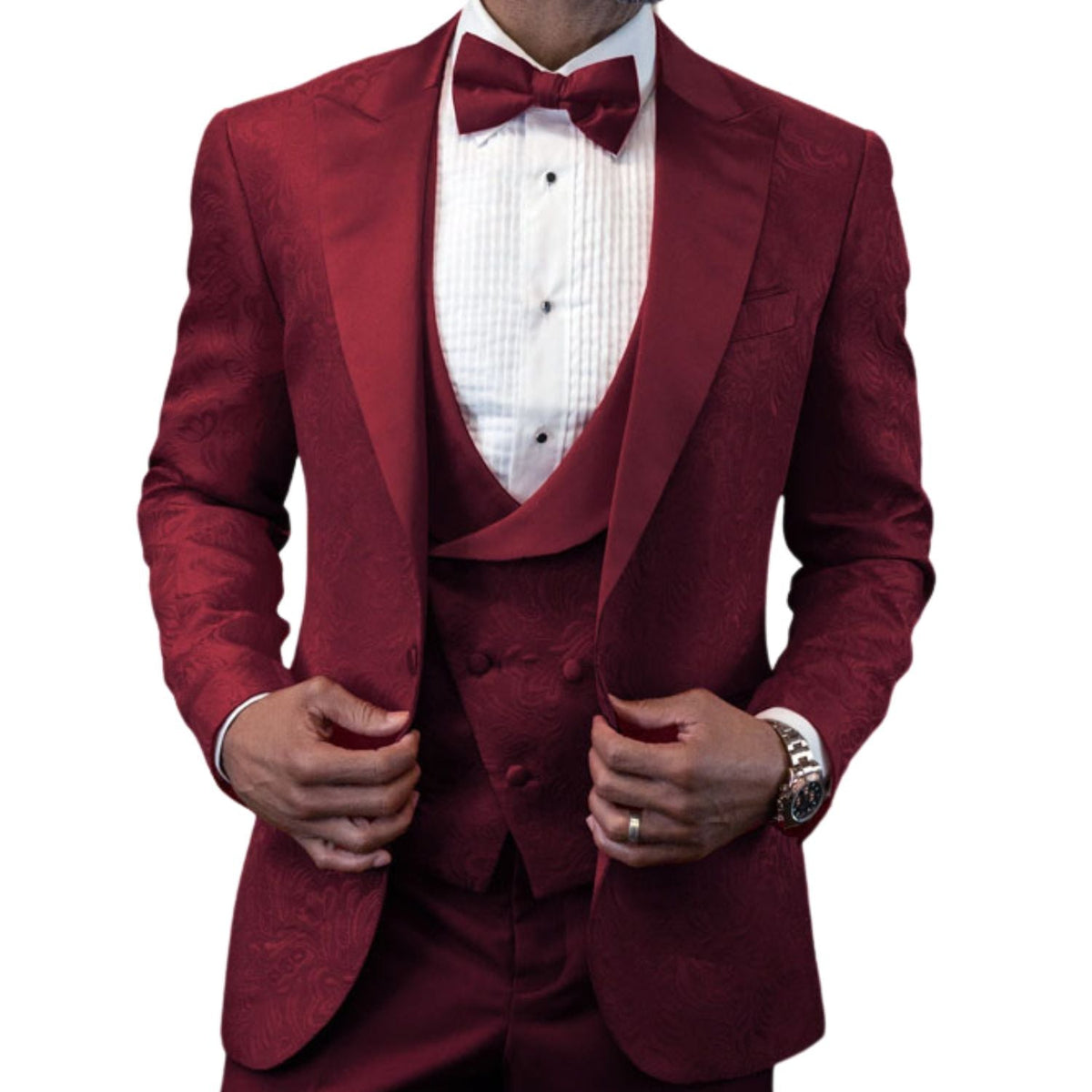 Men's Burgundy Peak Lapel 3-Piece Tuxedo