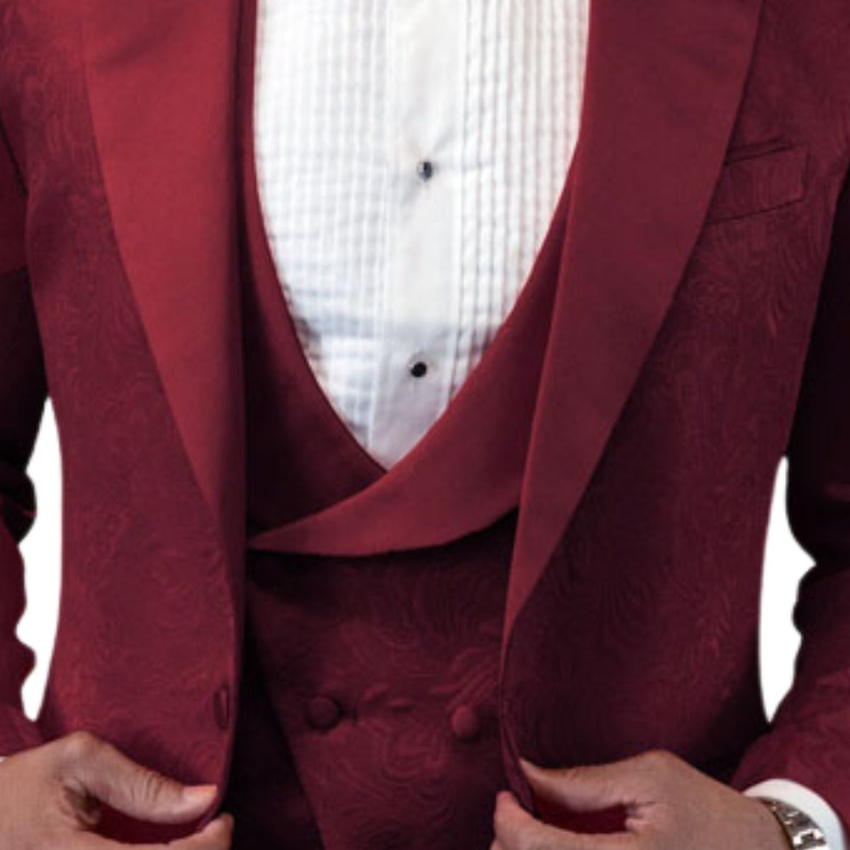 Men's Burgundy Peak Lapel 3-Piece Tuxedo