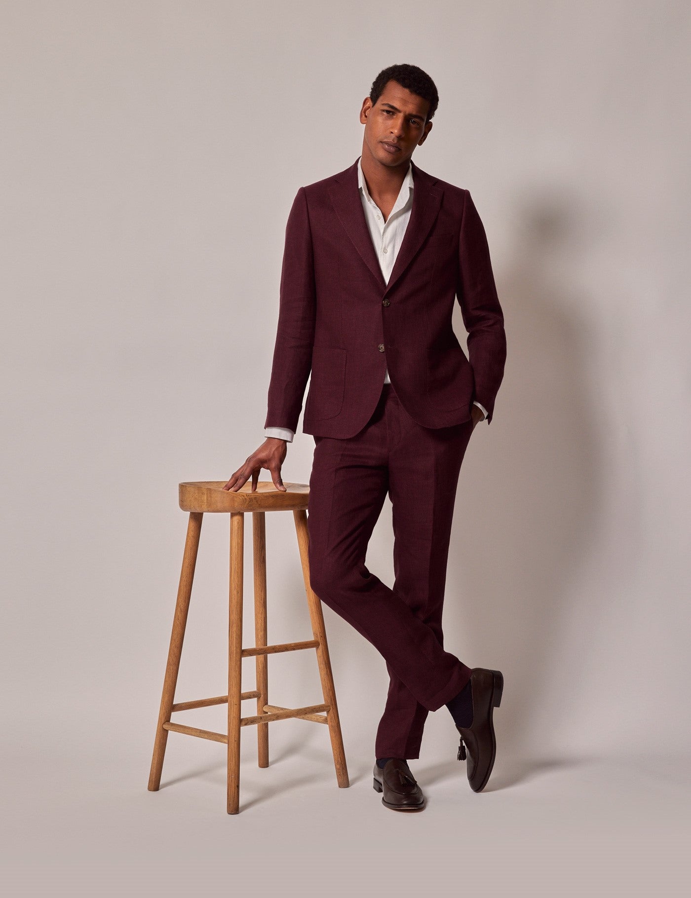 Mens Linen Burgundy Suit - Summer Wedding