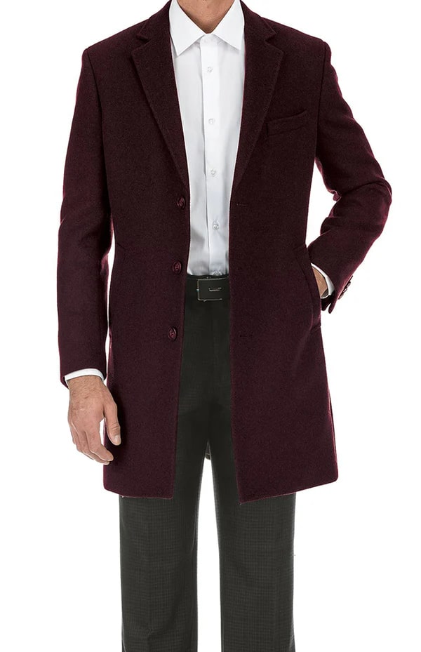 Burgundy Slim Fit Wool Blend Overcoat