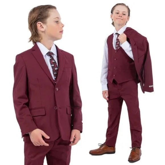 Stacy Adams Boys' 5-Piece Slim Burgundy Suit