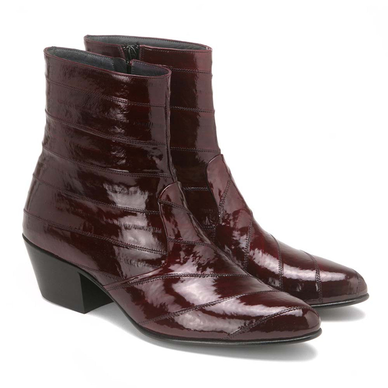 Burgundy Eel Skin Leather Ankle Boots