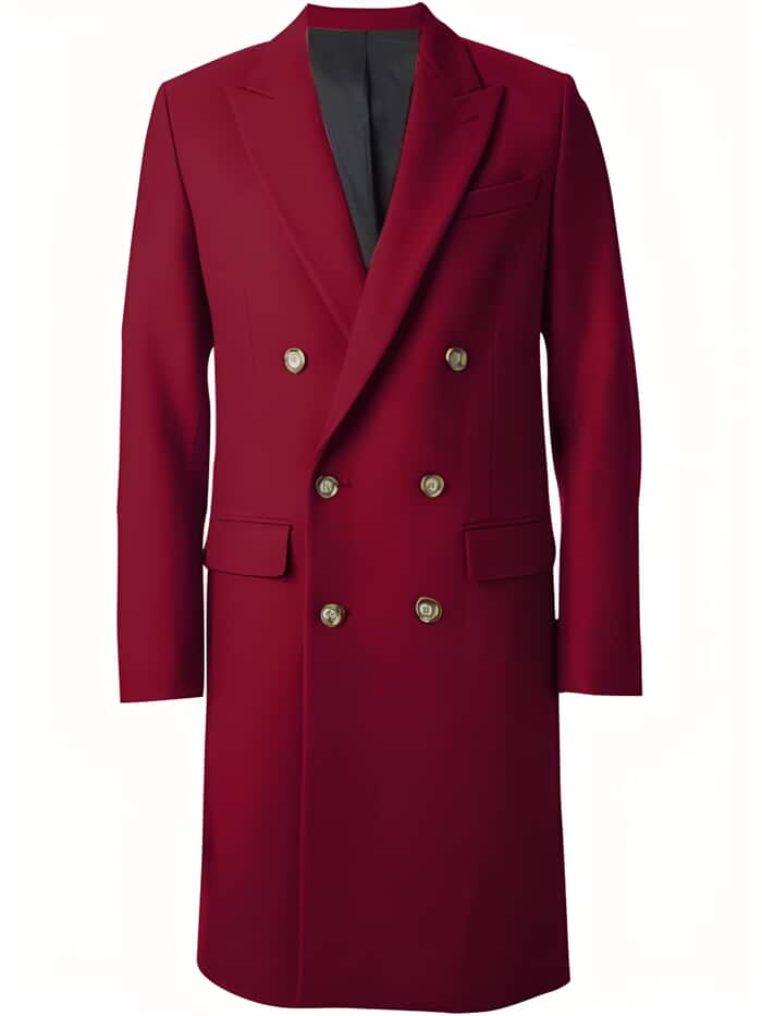 Double Breasted Burgundy Coat with Peak Lapels