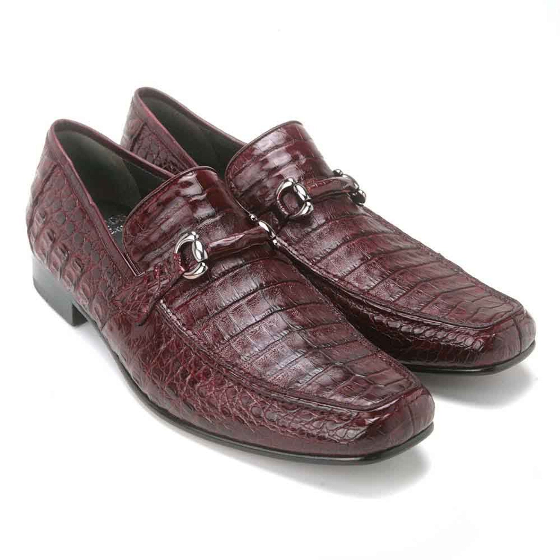 Metal Bit Burgundy Crocodile Loafers by Los Altos